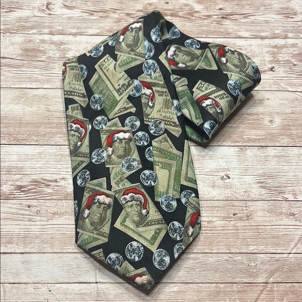 Festive Santa and Money Print Tie